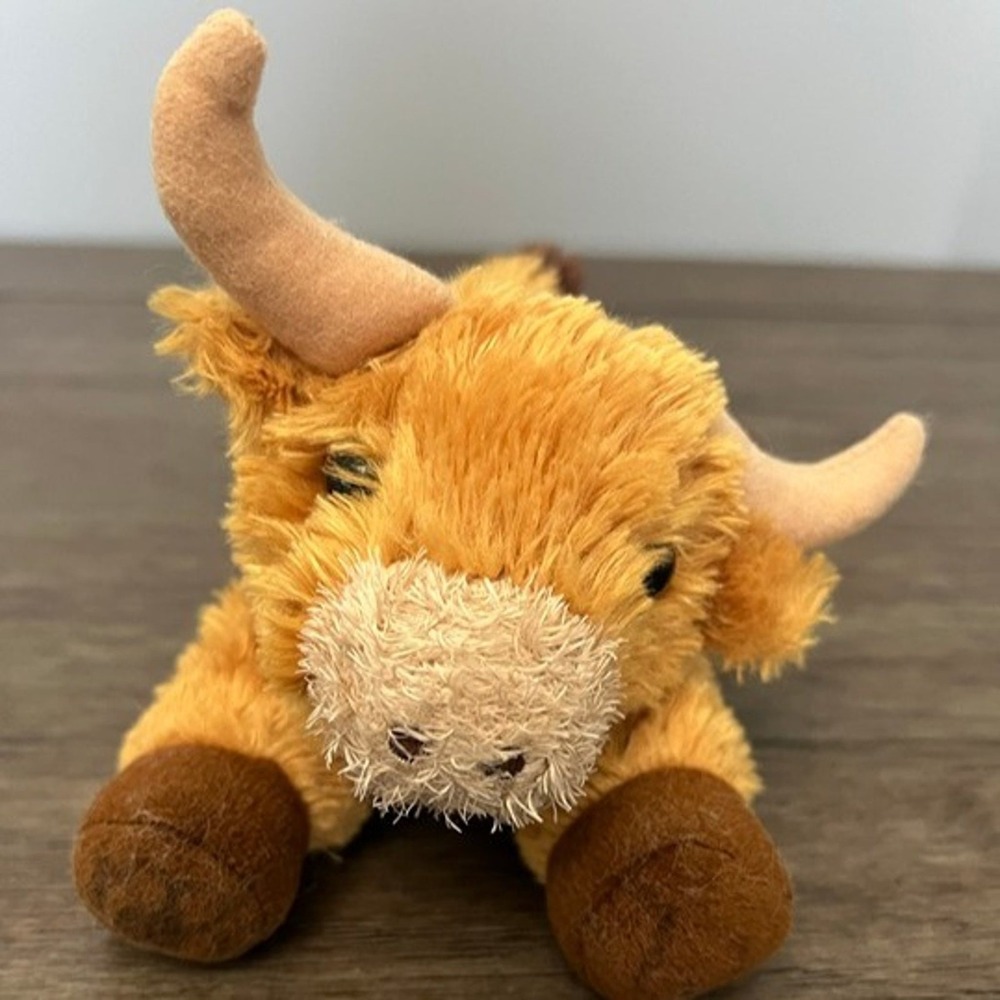 Highland Cow Plush Stuffed Animal Soft Fuzzy Orange Scottish Bull Farm Toy 7in